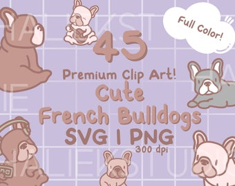 45 Kawaii Französische Bulldogge Clip Art: Chibi SVG, PNG (Digitaler Download)