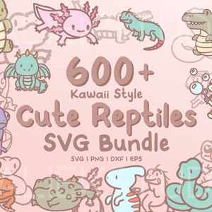 Pacchetto SVG di oltre 600 rettili - Simpatici rettili e anfibi Kawaii in file SVG, png, dxf o eps da utilizzare come clip art o file di taglio in Cricut