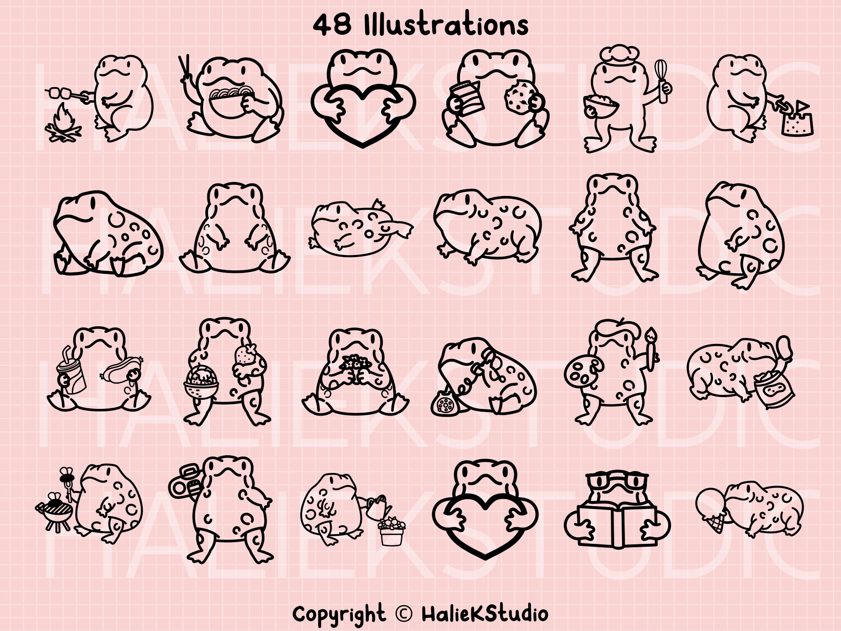 48 Kawaii Frogs & Toads Procreate Stamps Brush Set - Etsy