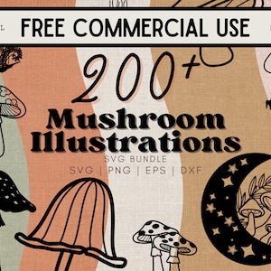 Mushroom Illustrations SVG Bundle: 200+ Hand Drawn Designs (Digital Download)