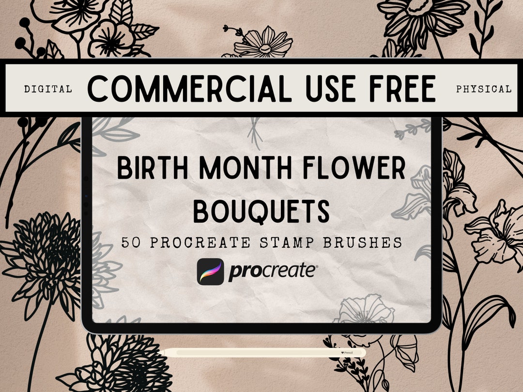 Birth Month Flower Bouquet Stamps: Procreate Brush Set (commercial Use ...