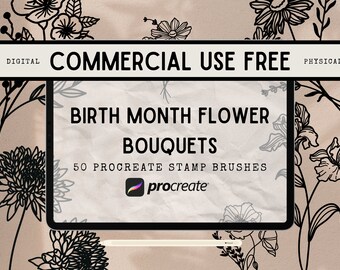 Birth Month Flower Bouquet Stamps: Procreate Brush Set (Commercial Use)