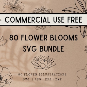 80 Flower Blooms Svg Bundle - botanical line art in SVG, png, dxf, or eps files to use as clip art or a cut file in Cricut - Commercial Use