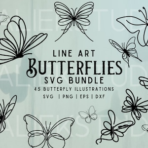 45 Line Art Butterflies SVG Bundle - Continuous Line Butterfly SVGs images in SVG, png, dxf, or eps files to use as clip art