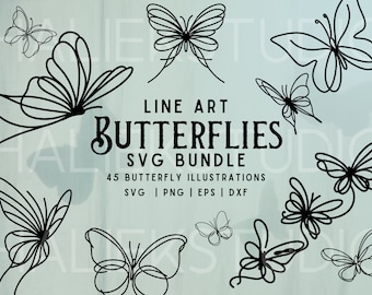 45 Line Art Butterfly SVGs: Continuous Monoline Clip Art (Digital Download)