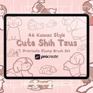 46 Süßer Shih Tzus Procreate Stempel Pinsel Set - Süße Procreate Pinsel im Kawaii Stil