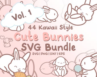 44 Cute Bunnies Svg Bundle - Cute Kawaii or Chibi Bunny images in SVG, png, dxf, or eps files to use as clip art
