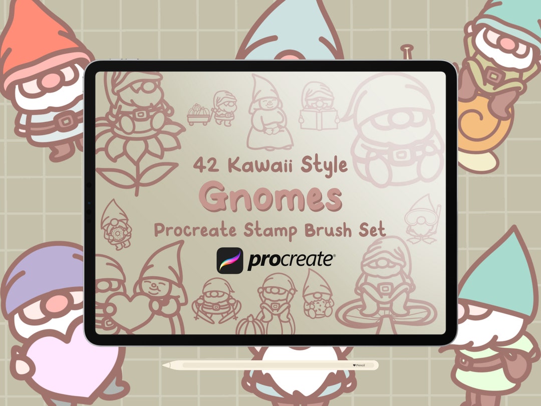 42 Procreate Gnomes Procreate Stamps Brush Set - Cute Kawaii Style ...