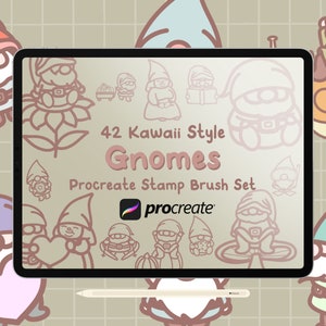 42 Procreate Gnomes Procreate Stamps Brush Set - Cute Kawaii Style Procreate Brushes