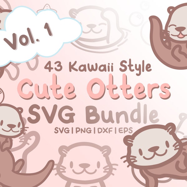 43 Cute Otters Volumen 1 Svg Bundle - Imágenes lindas de Kawaii o Chibi Otters en archivos SVG, png, dxf o eps para usar como imágenes prediseñadas