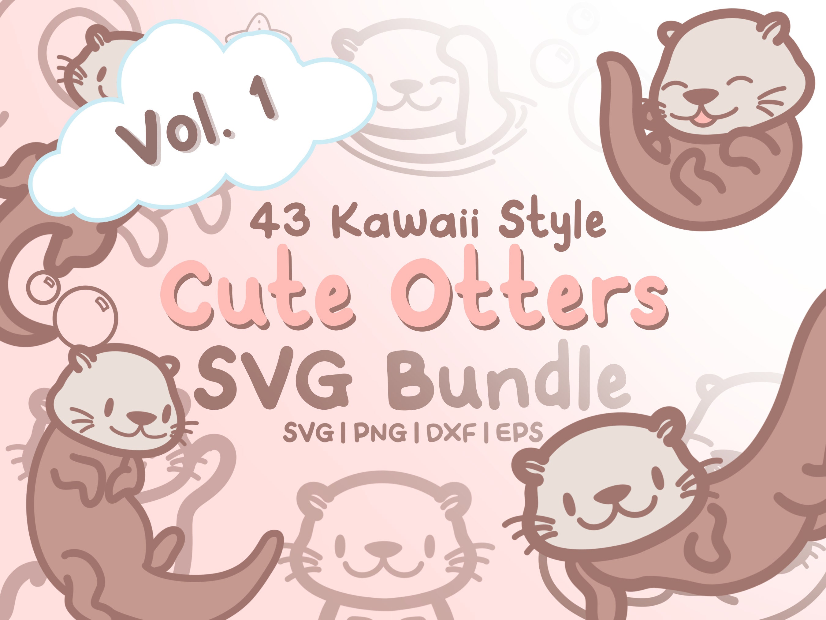 43 Cute Otters Volume 1 Svg Bundle - Cute Kawaii or Chibi Otters images in SVG, png, dxf, or eps files to use as clip art