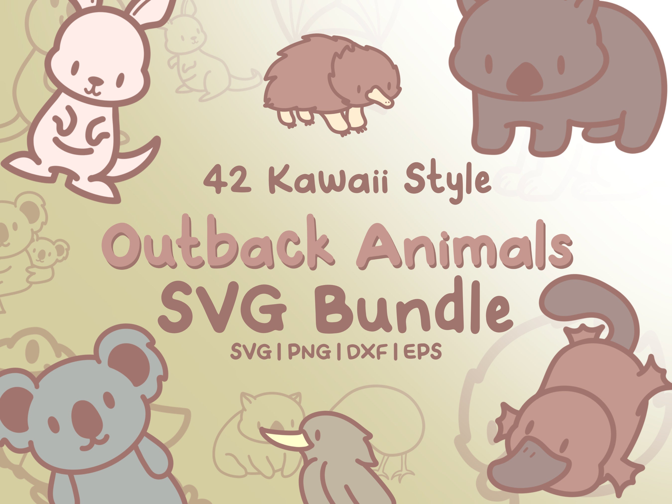 Kawaii Outback Animals SVG Bundle: Australian Clip Art (digital 