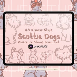 45 Scottie Dogs Procreate Stamps Brush Set - Cute Kawaii Style Procreate Brushes