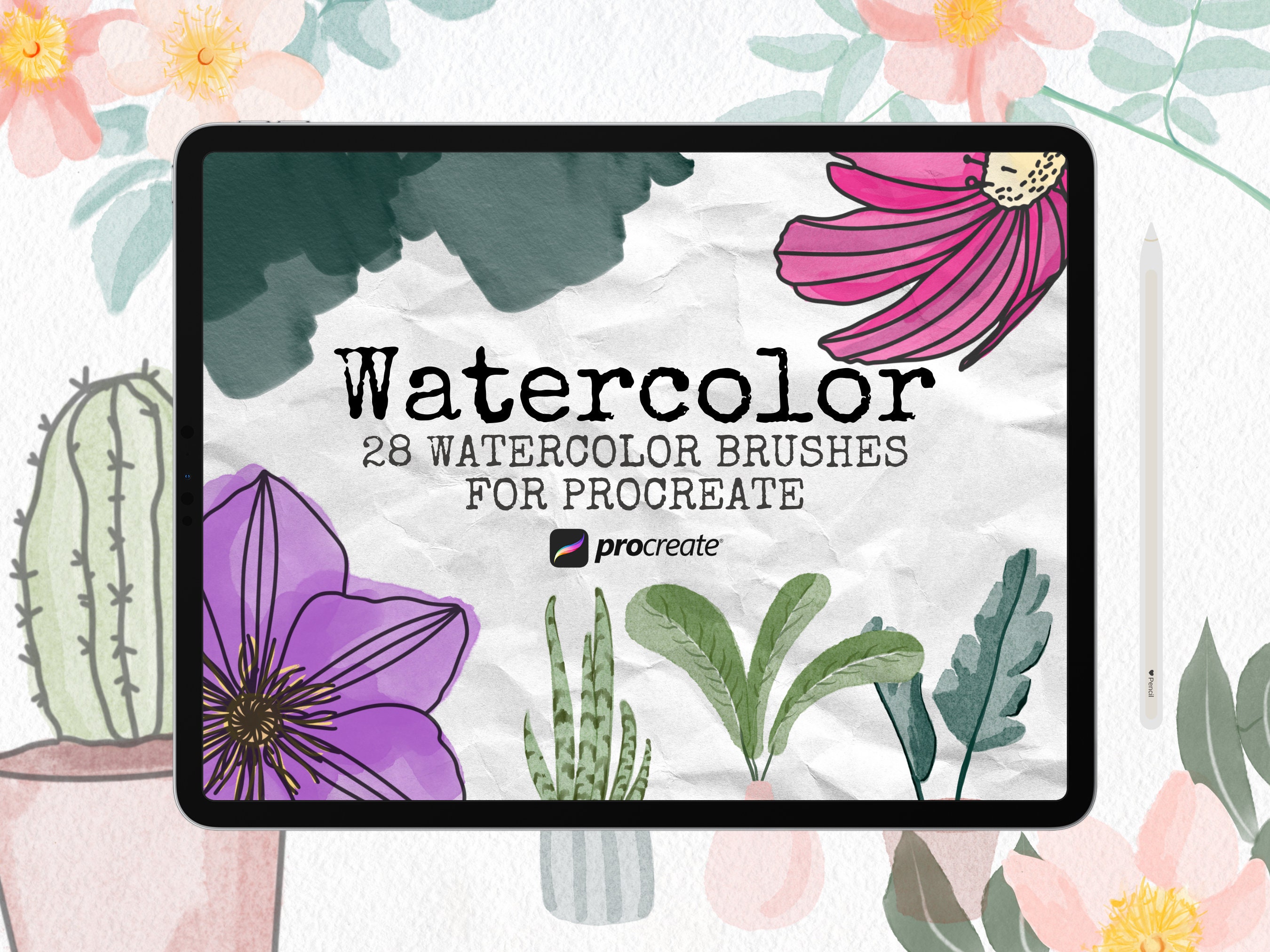 Pack de pinceaux aquarelle pour Procreate â 28 pinceaux aquarelle, blender et texture réalistes
