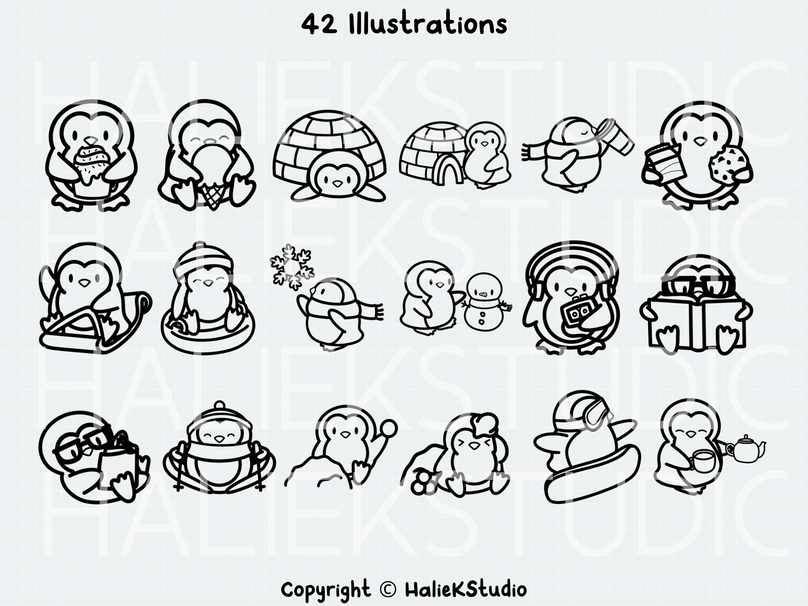 42 Cute Penguins SVG Bundle Cute Kawaii or Chibi Penguin Images in SVG