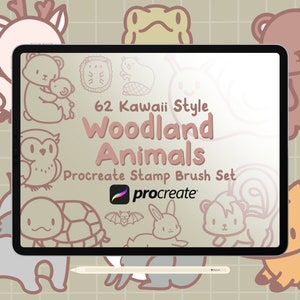 62 Procreate Woodland Animals Procreate Stamps Brush Set - Lindos pinceles de procreación de animales estilo Kawaii