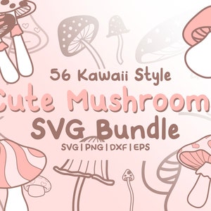 Doodle Mushroom SVG Bundle: 56 Kawaii Clip Art Images (Digital Download)