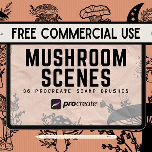 Mushroom Scenes Procreate Brush Set: 36 disegni di timbri (uso commerciale)