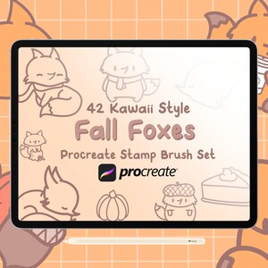 42 Fall Foxes Procreate Stamps: Kawaii Autumn Brush Set (Commercial Use)