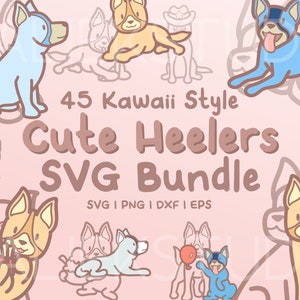 45 Cute Heelers SVG Bundle - Cute Kawaii or Chibi Blue Heeler images in SVG, png, dxf, or eps files to use as clip art