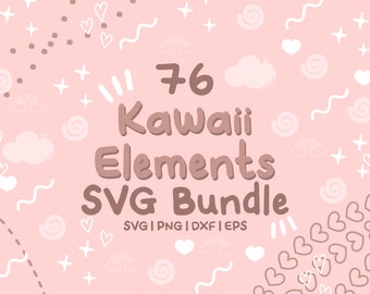 76 Kawaii Elements SVG Bundle - Cute Kawaii Details in SVG, png, dxf, or eps files to use as clip art or a cut file in Cricut