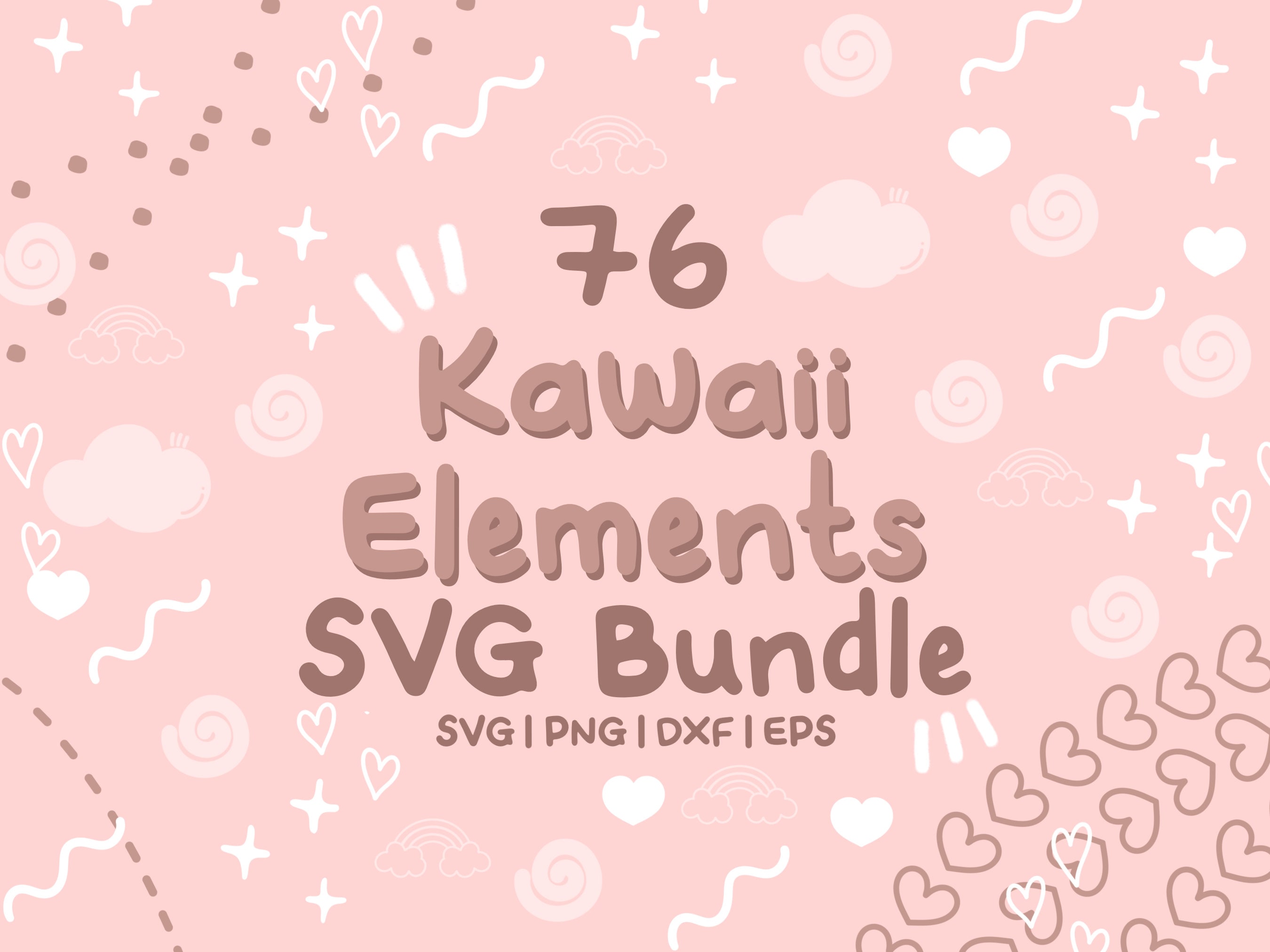 76 Kawaii Elements SVG Bundle - Cute Kawaii Details in SVG, png, dxf, or eps files to use as clip art or a cut file in Cricut