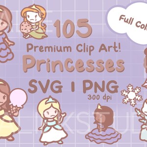 105 graziose principesse Premium Clip Art - Immagini carine Kawaii o Chibi a colori della principessa in file SVG e PNG trasparenti