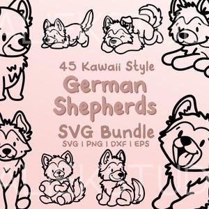 45 Deutscher Schäferhund SVG Bundle - Süße Kawaii oder Chibi Deutscher Schäferhund Bilder in SVG, PNG, dxf oder eps Dateien zur Verwendung als Clip Art