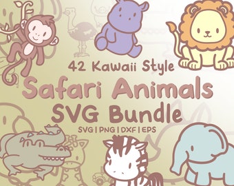 42 kawaii safaridieren SVG-bundel – illustraties (png, eps, dxf)