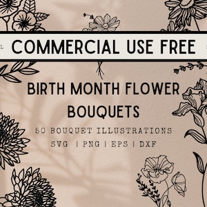 50 geboortemaand bloem SVG bundel - bloemboeket clip art afbeeldingen - met commercieel gebruik gratis