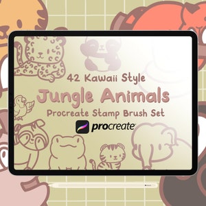 42 Kawaii Jungle Animals Procreate Stamps Brush Set