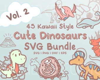 Kawaii Dinosaur SVG Bundle – 45 Cute Dino Clipart (Digital Download)