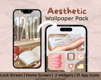 Cottage Core iPhone Theme: Cozy Reading Icons, Wallpapers, Widgets (Digital Download)