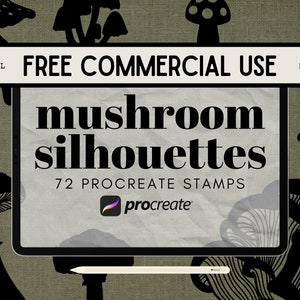 Timbri silhouette di funghi: 72 pennelli Procreate (uso commerciale)