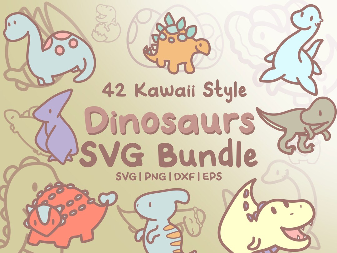 42 Dinosaurs Svg Bundle - Cute Kawaii Style Dinosaur Images in SVG, Png ...