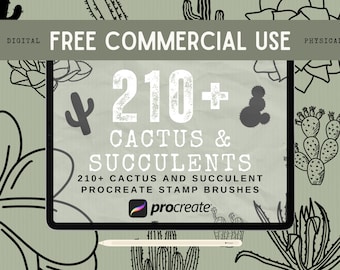 210+ Procreate Cactus and Succulents Stamps Bundle - Cactus and Succulent Procreate Brushes with Free Commercial Use