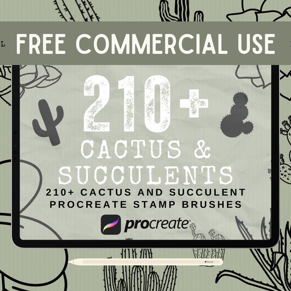 210+ Procreate Cactus and Succulents Stamps Bundle - Cactus and Succulent Procreate Brushes with Free Commercial Use