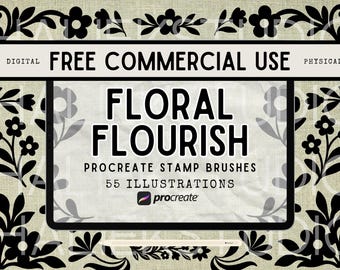 55 Floral Flourishes and Ornaments Procreate Stamps Brush Set: Floral Scroll Illustrations (Digital Download)