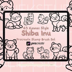 45 Shiba Inu Dogs Procreate Stamps Brush Set - Cute Kawaii Style Procreate Brushes