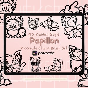 45 Papillon Dogs Procreate Stamps Brush Set - Cute Kawaii Style Procreate Brushes