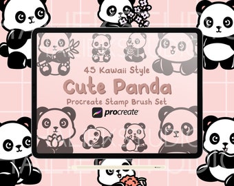 45 Kawaii Panda Procreate Stempel - Niedliche Chibi-Pinsel