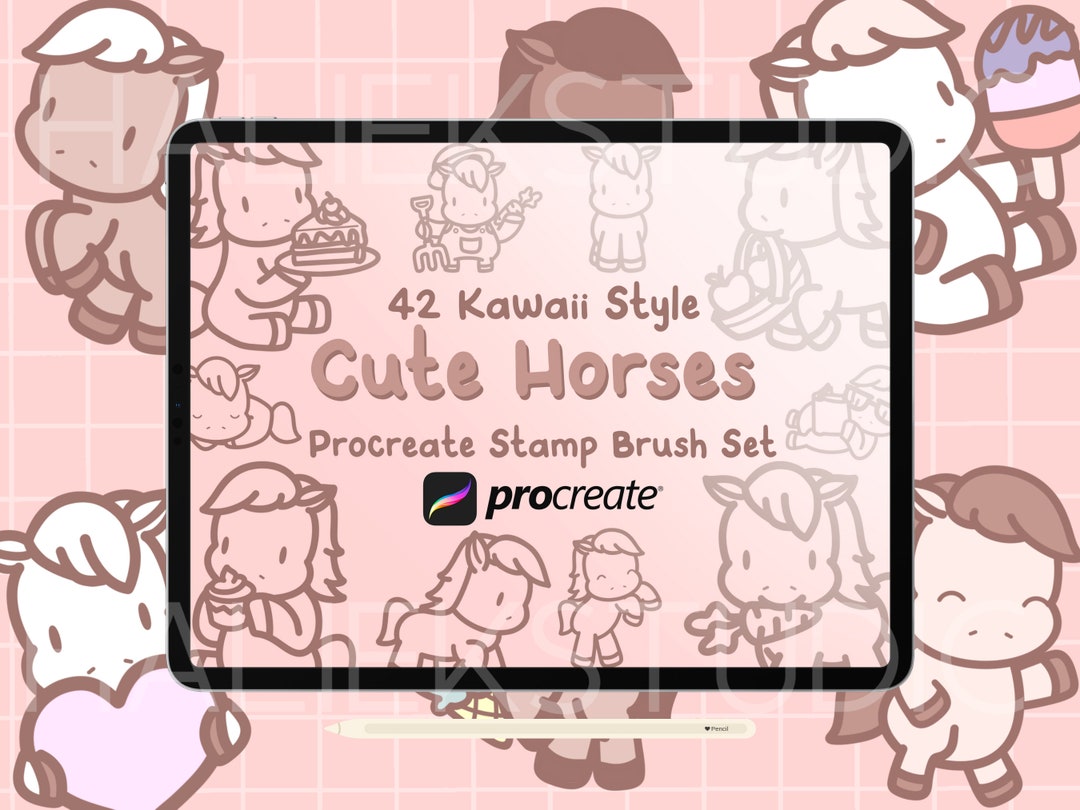 42 Cute Horses Procreate Stamps Brush Set Cute Kawaii Style Horses Procreate Brushes Etsy