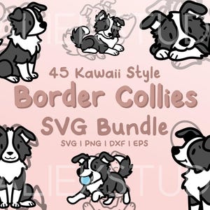 45 Border Collies SVG Bundle - Süße Kawaii oder Chibi Border Collies Bilder in SVG-, PNG-, DXF- oder EPS-Dateien zur Verwendung als Clip-Art
