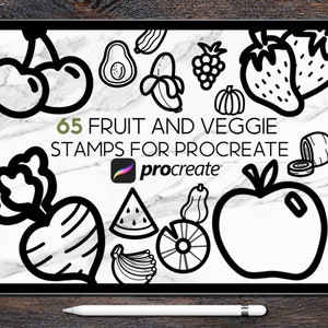 65 Procreate Doodle Fruits and Veggies Stamps, Procreate Cute Fruit and Veggies Procreate Brushes with Commercial Use