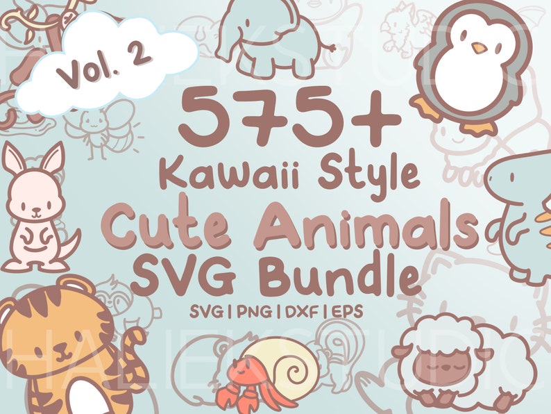 575 Kawaii Cute Animal SVG Bundle Cute Kawaii Animals in SVG, Png, Dxf ...