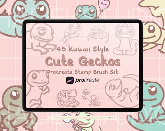 Süße Kawaii Geckos - 45 Procreate Stempelpinsel
