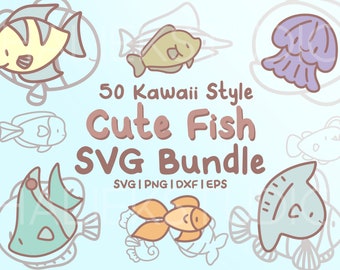 50種類のかわいい魚のSVGバンドル - クリップアート（デジタルダウンロード）