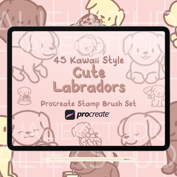 45 Cute Labradors Procreate Stamps Brush Set - Cute Kawaii Style Procreate Brushes