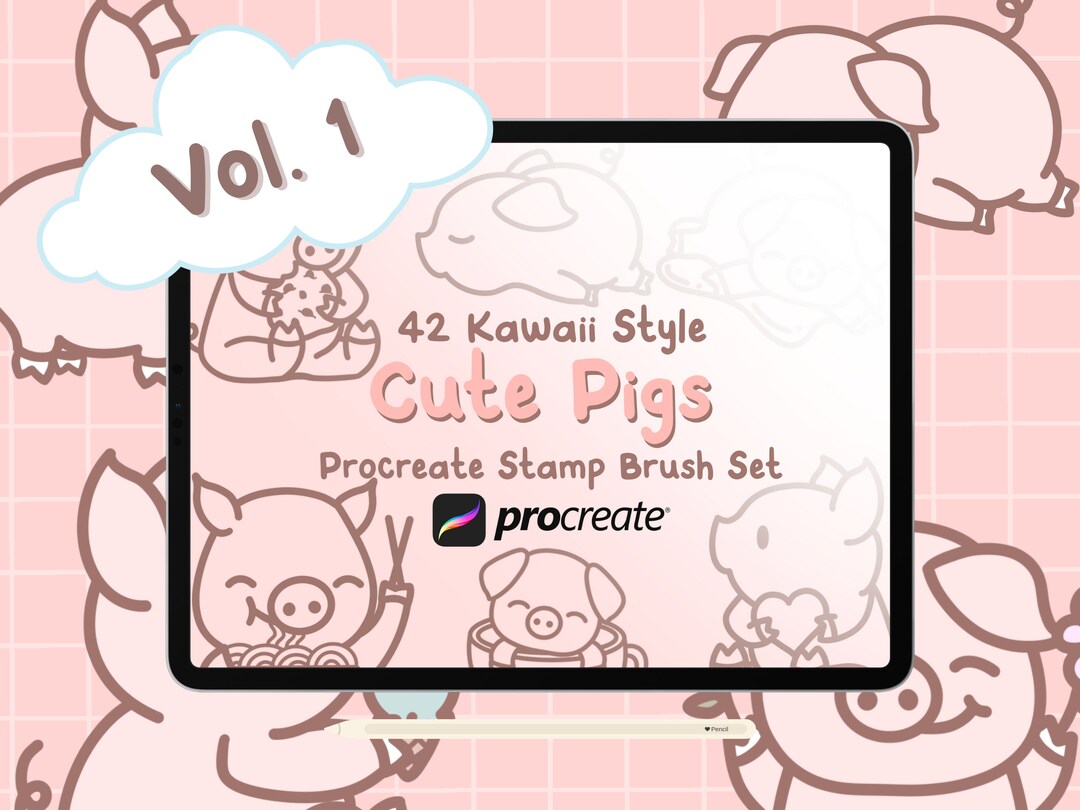42 Procreate Cute Pigs Procreate Stamps Brush Set - Cute Kawaii Style ...