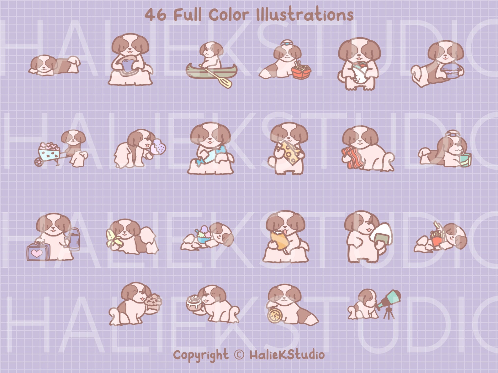 Cute Shih Tzu Clip Art – Kawaii Chibi PNG SVG Bundle (46 Illustrations ...